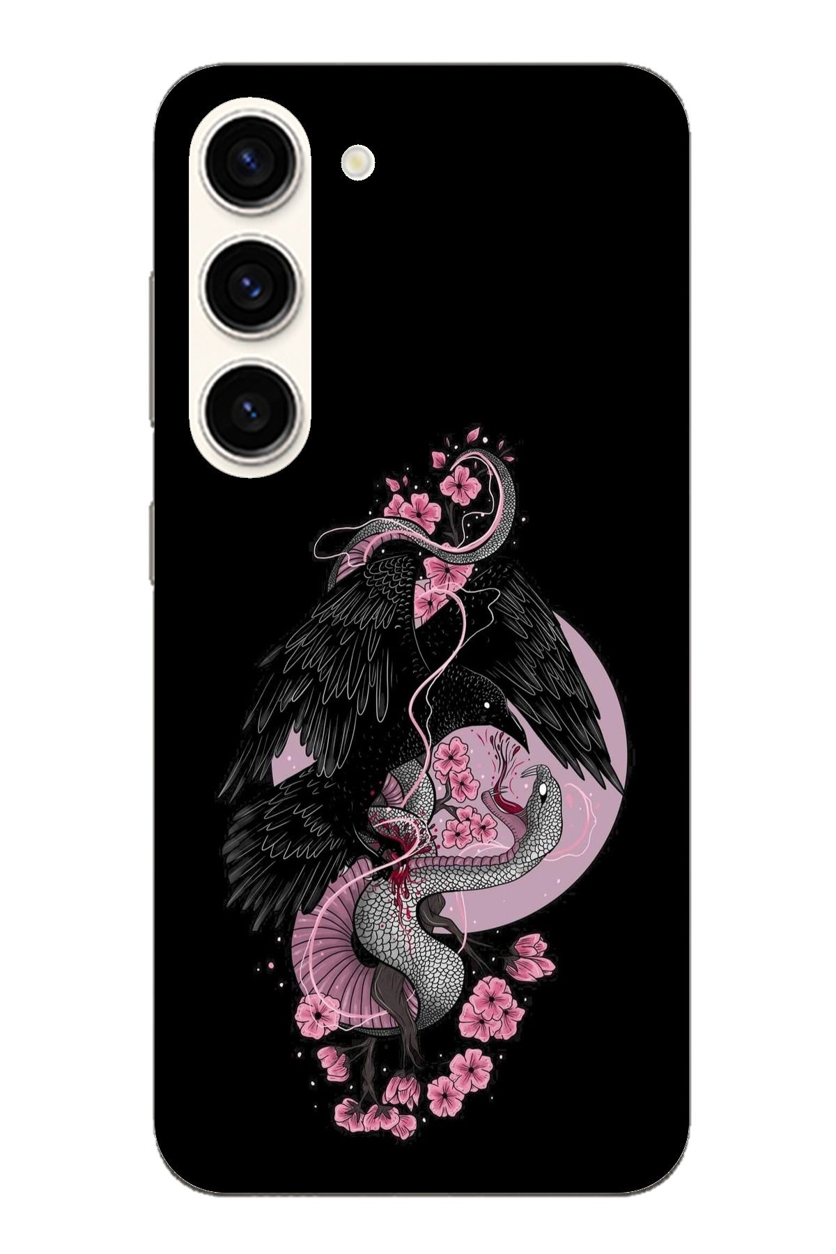 TechTree Samsung Galaxy S23 Uyumlu Pembe Siyah Yılan Şeffaf Silikon Kılıf