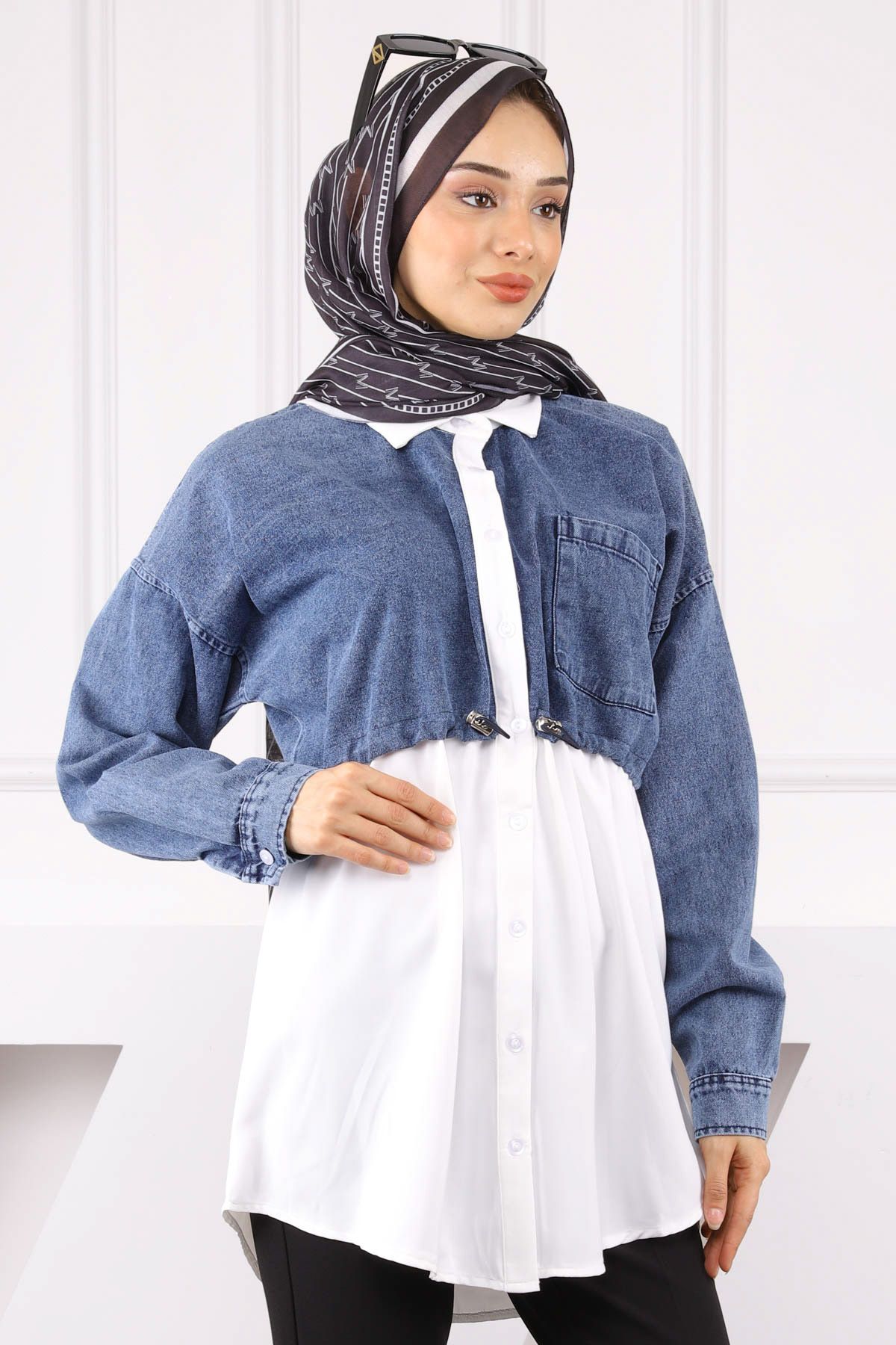 İmajButik Koyu Mavi Kot Garnili Gömlek