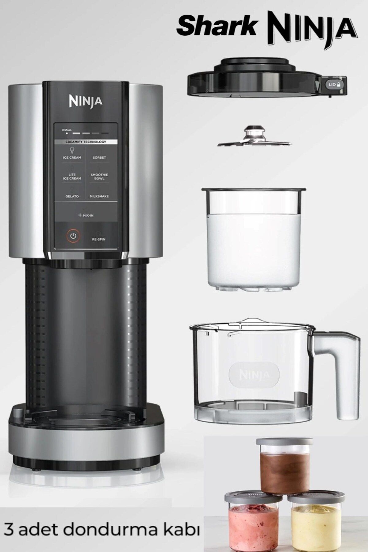SharkNinja Dondurma, Gelato, Sorbe, Smoothie Kasesi, Milkshake Ninja Dondurma Makinesi