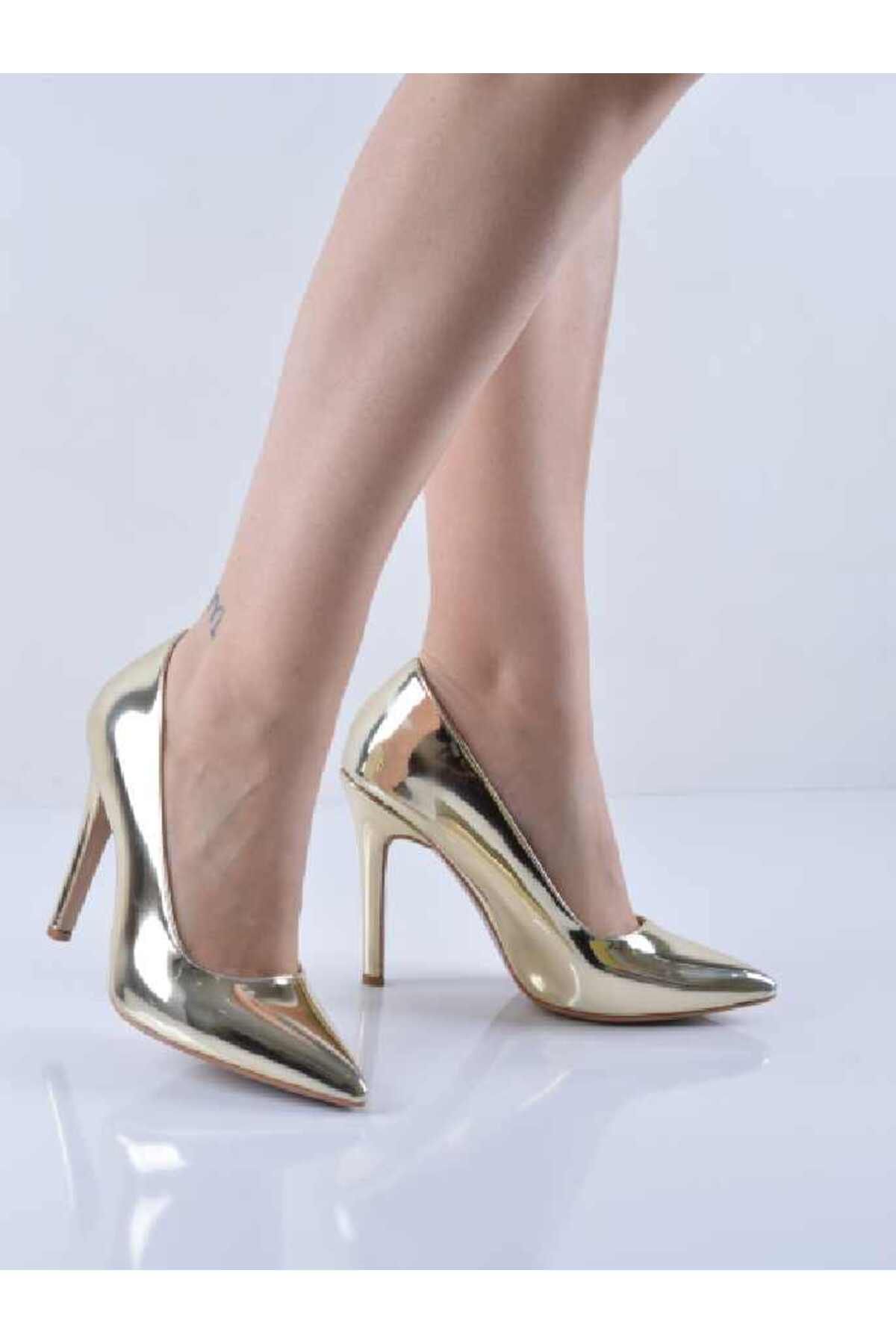 Şanslı Ayakkabıcılık Sarı Ayna İnce Topuk Stiletto