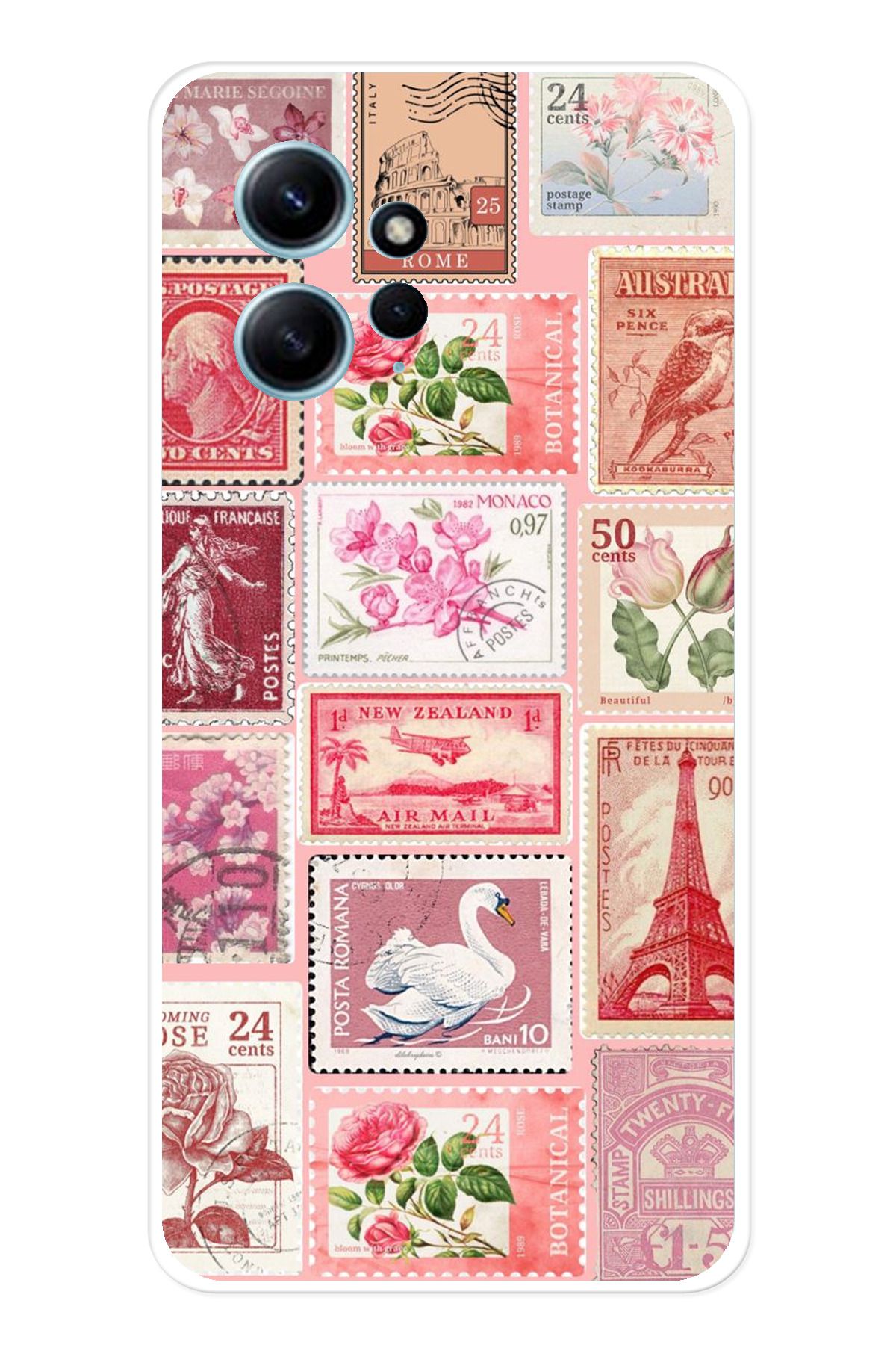 TechTree Redmi Note 12 4G Uyumlu Pembe Posta Pulları Şeffaf Silikon Kılıf