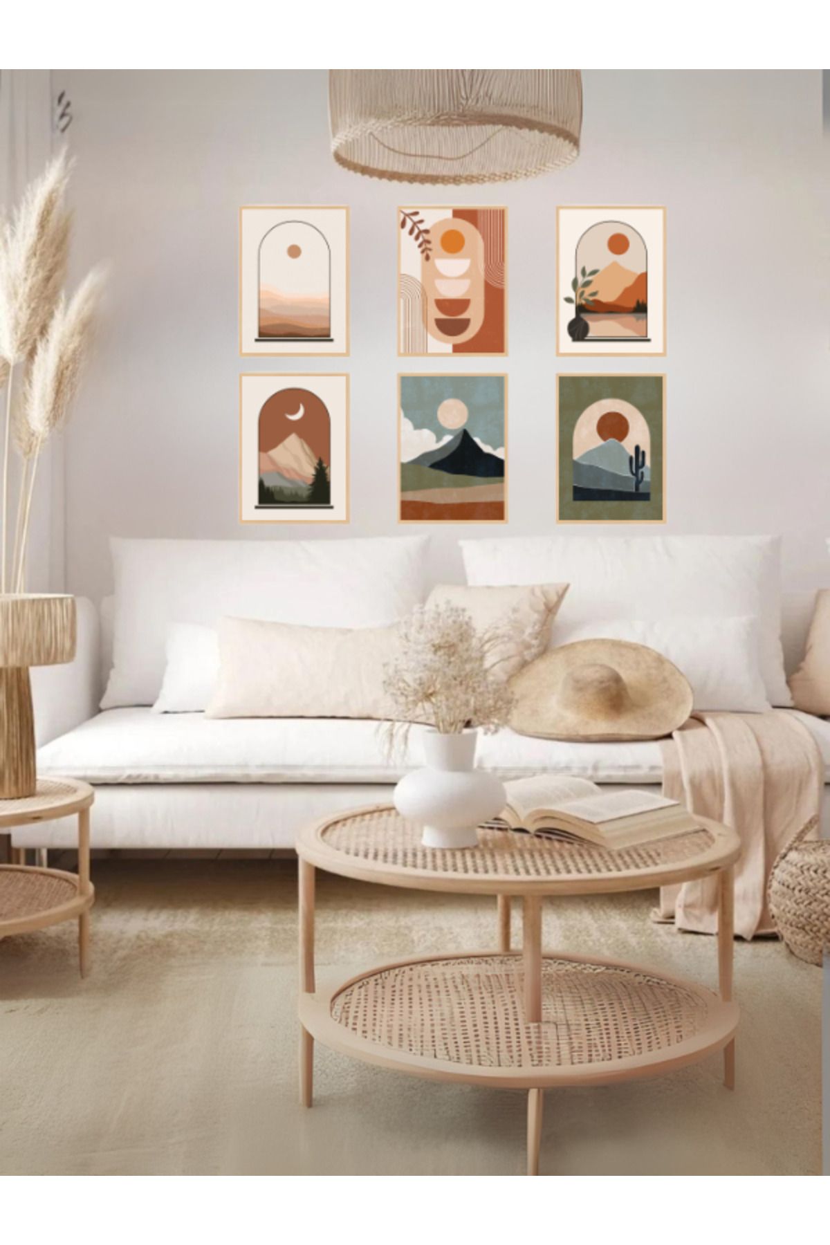 Tuba Decor 6 Parça Çerçeve Görünümlü MDF bohem Tablo Seti