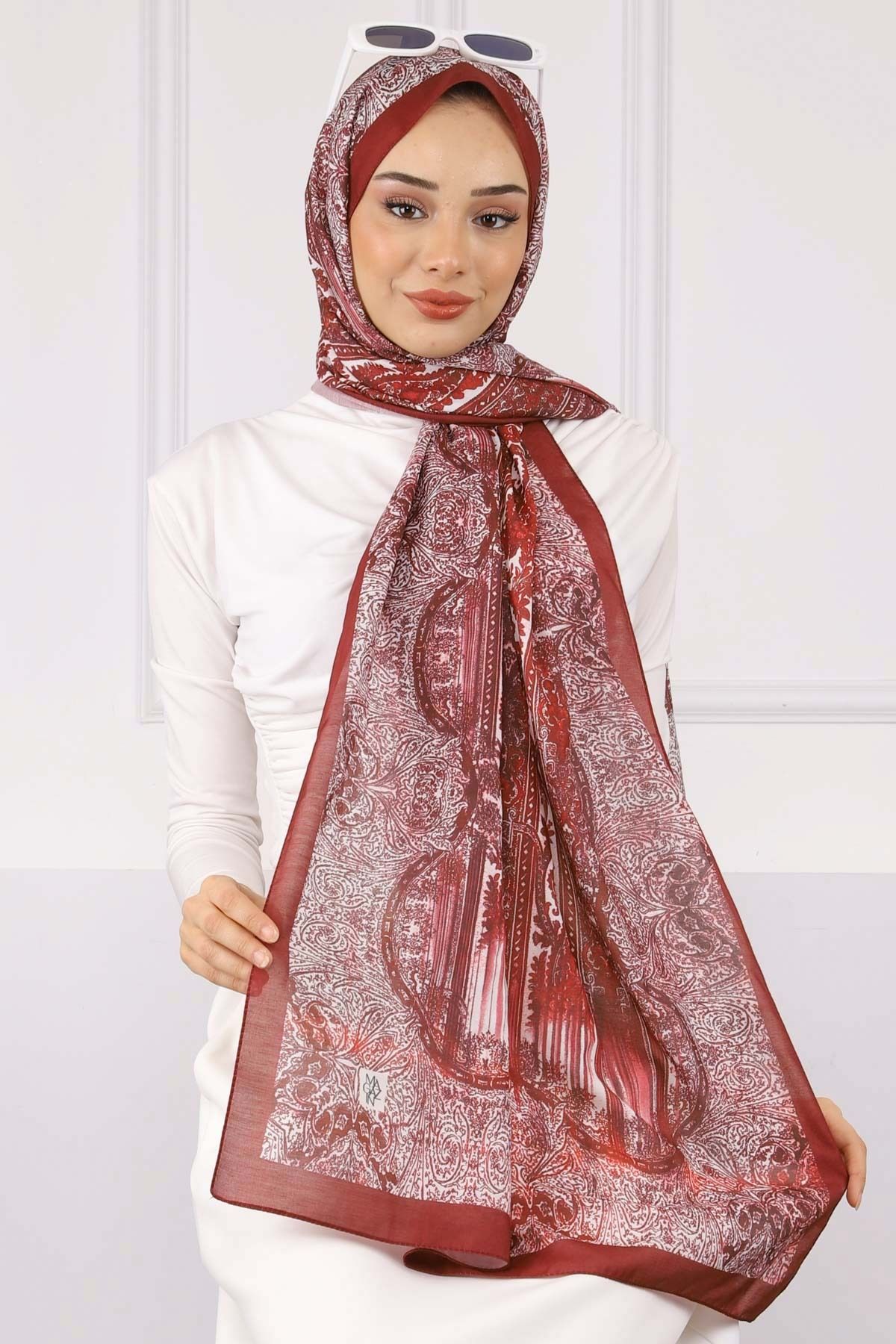 İmajButik Bordo Etnik Desen Şal