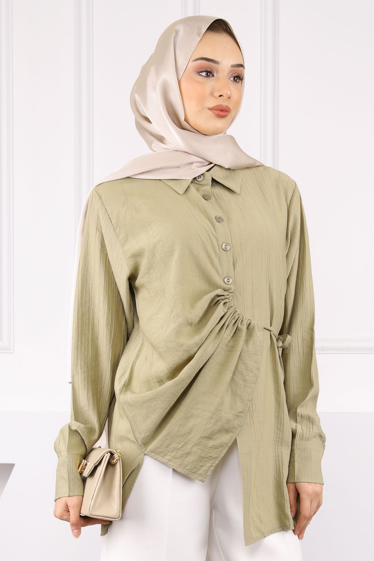 İmajButik Haki Yan Bağlamalı Düğmeli Gömlek