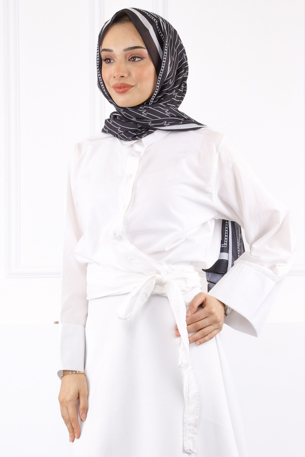 İmajButik Ekru Bel Bağlamalı Gömlek