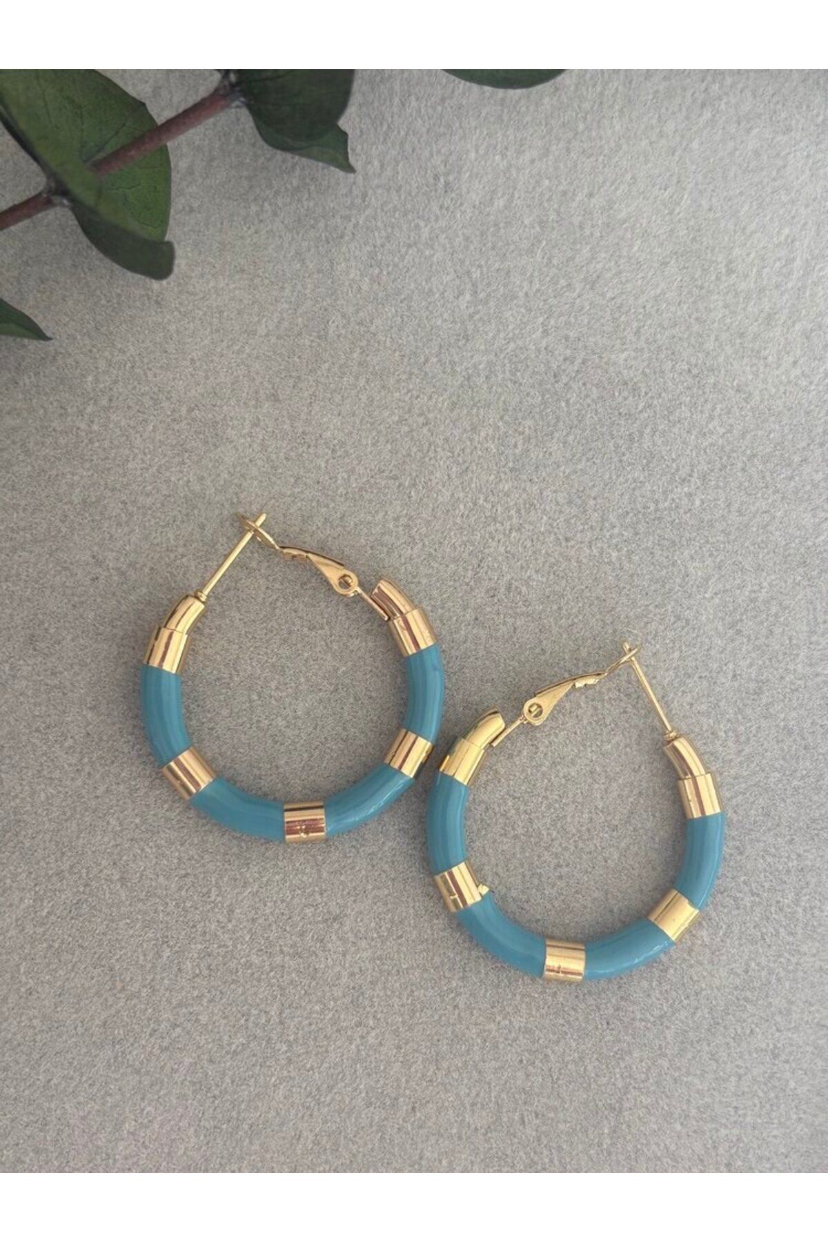 arya luxe Çelik mavi gold küpe