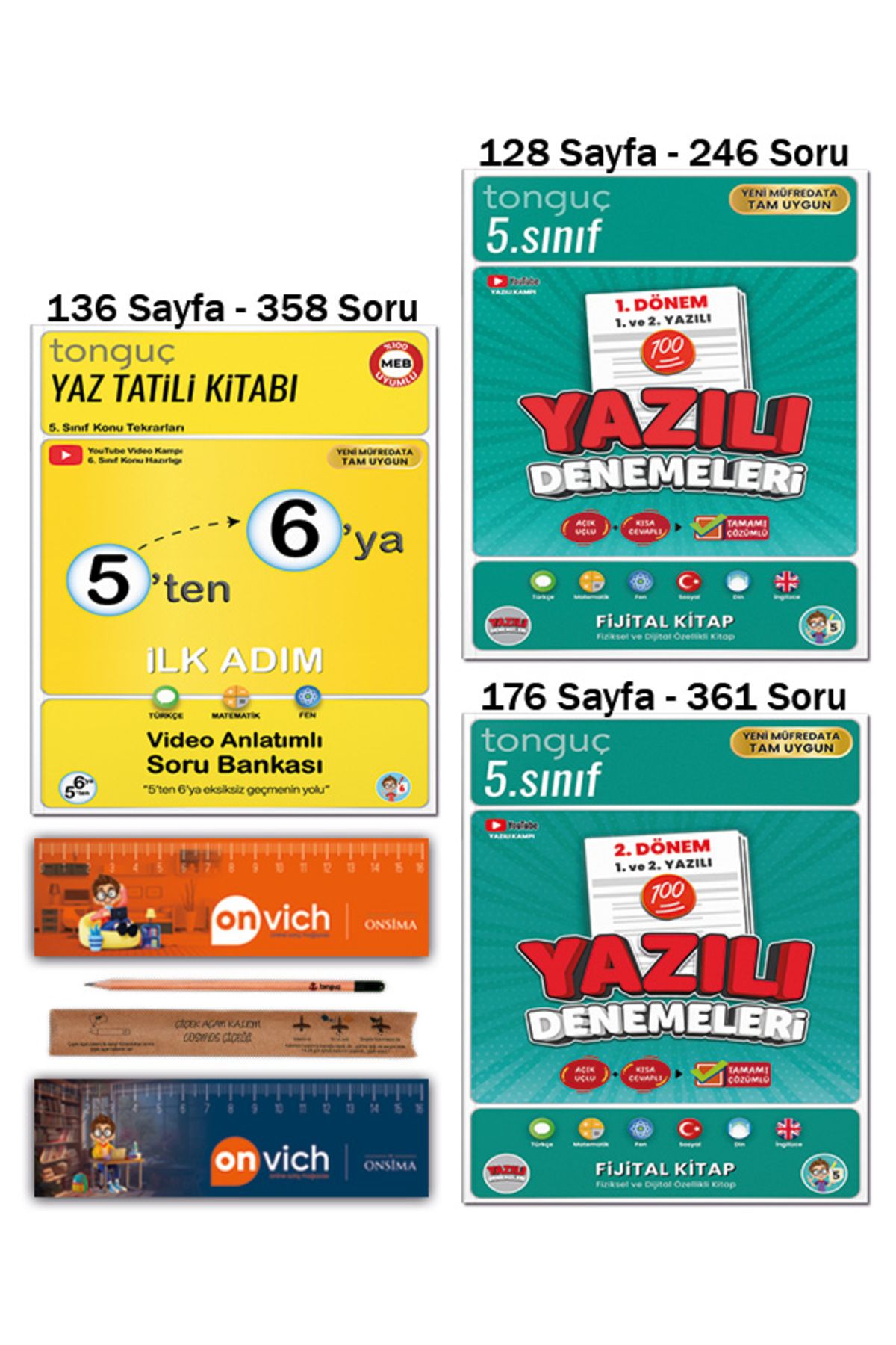 Tonguç Yayınları 6. Sınıf 5 ten 6 ya Hazırlık Yaz Tatili Tekrar Seti - 5. Sınıf Yazılı Denemeleri Set 3 Kitap