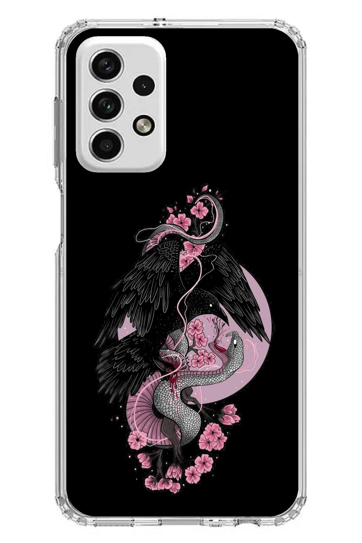 TechTree Samsung Galaxy A73 Uyumlu Pembe Siyah Yılan Şeffaf Silikon Kılıf