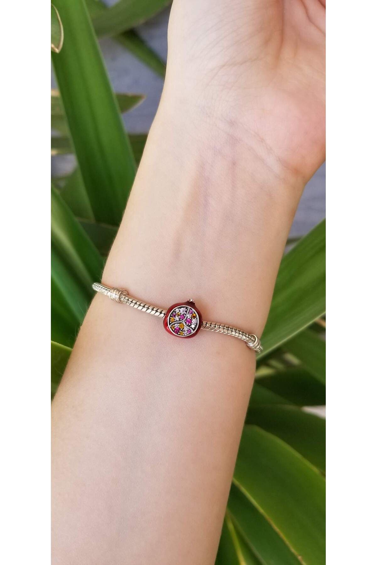 şengül takı evi Gümüş Yarım Nar Bereket Kırmızı Kristal Taşlar Charm Bileklik Dahil DEĞİL