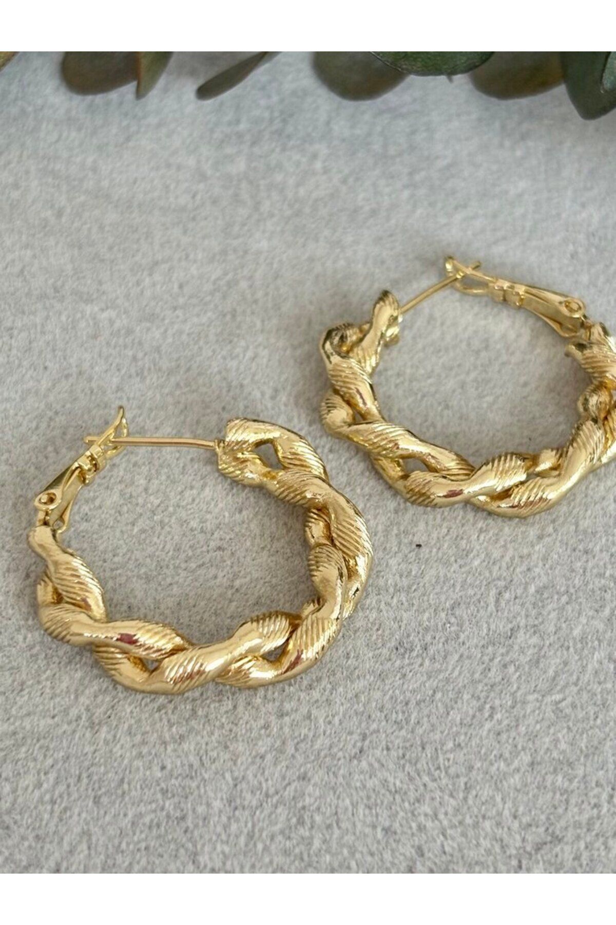 arya luxe 14k gold simli burgulu halka küpe