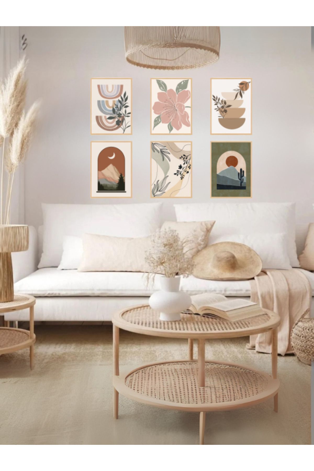 Tuba Decor 6 Parça Çerçeve Görünümlü MDF bohem Tablo Seti