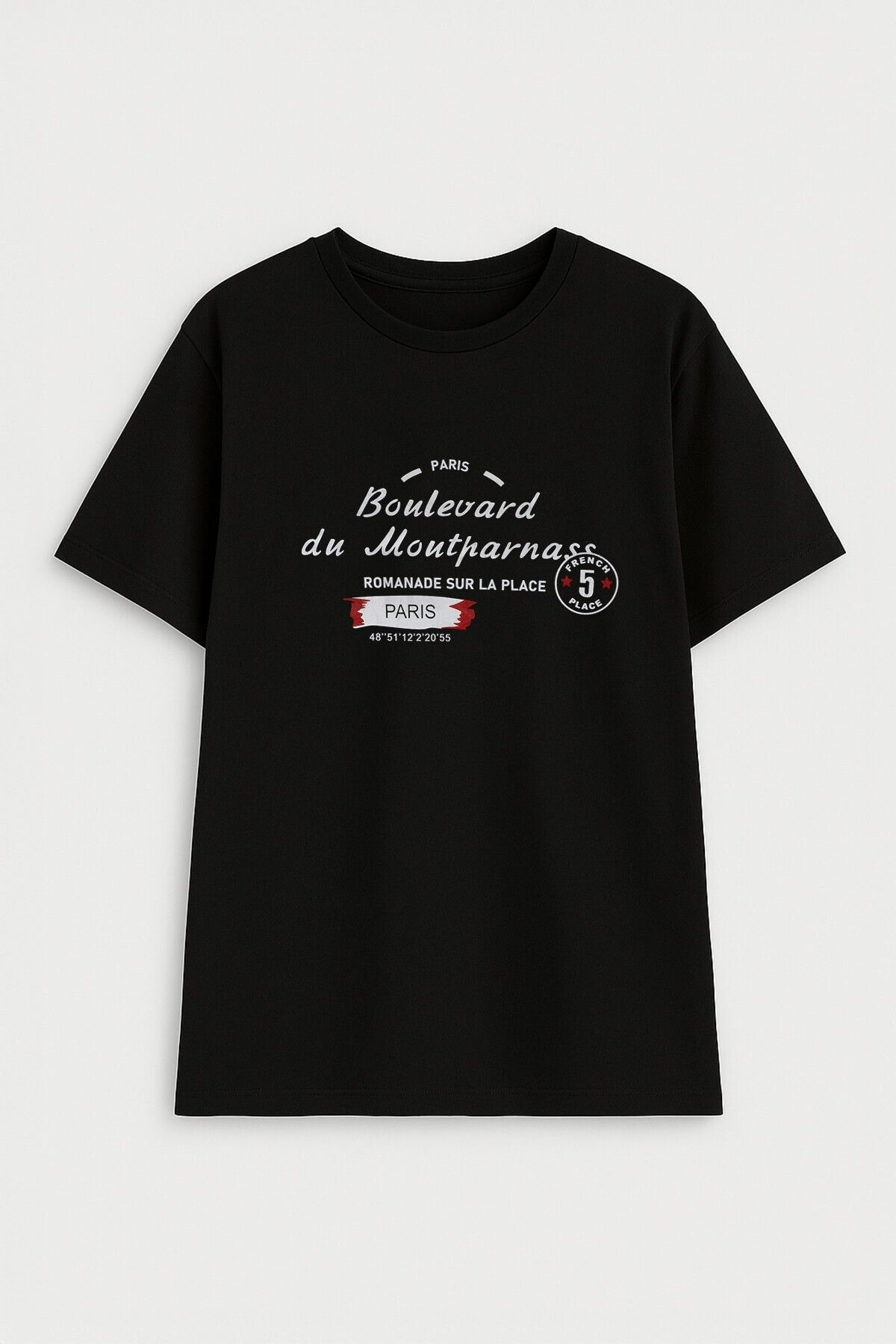 MARKAPIA Erkek Bisiklet Yaka Baskılı Siyah T-shirt