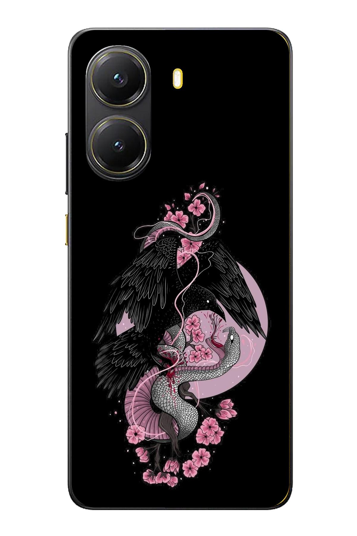 TechTree POCO X7 PRO Uyumlu Pembe Siyah Yılan Şeffaf Silikon Kılıf