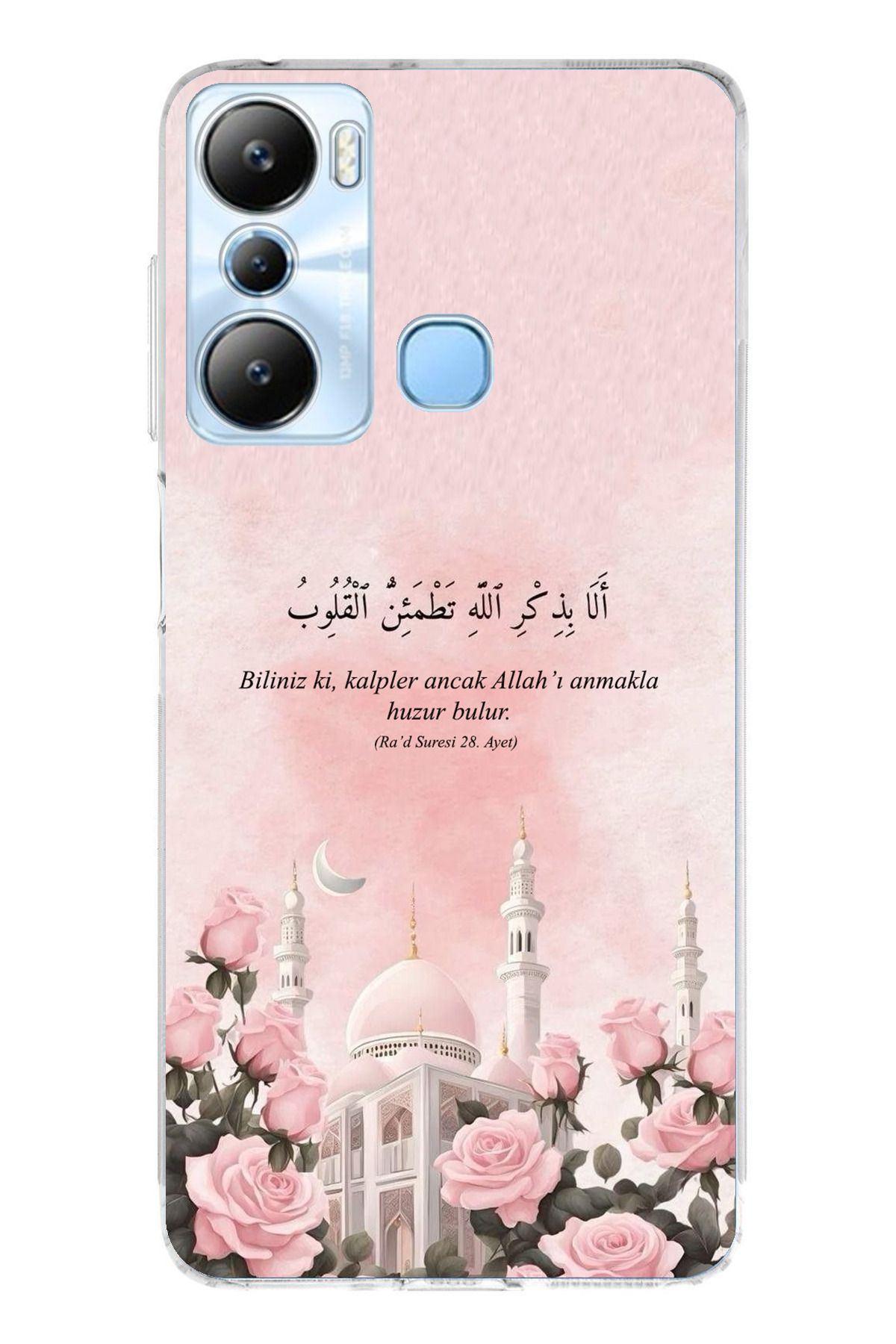 TechTree İnfinix Hot 20i Uyumlu Rad Suresi Cami ve Güller Şeffaf Silikon Kılıf