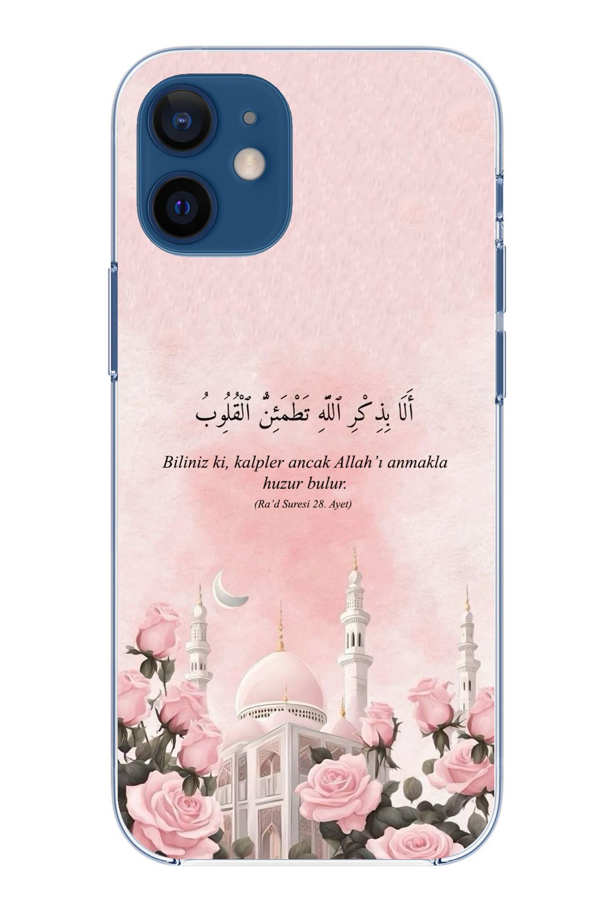 TechTree iPhone 12 Mini Uyumlu Rad Suresi Cami ve Güller Şeffaf Silikon Kılıf