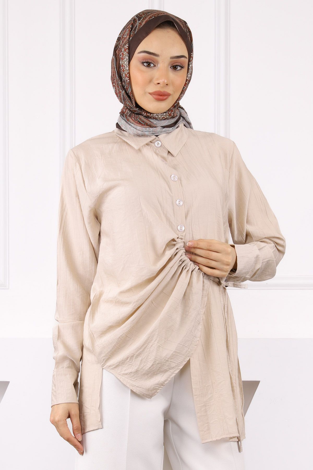 İmajButik Taş Yan Bağlamalı Düğmeli Gömlek