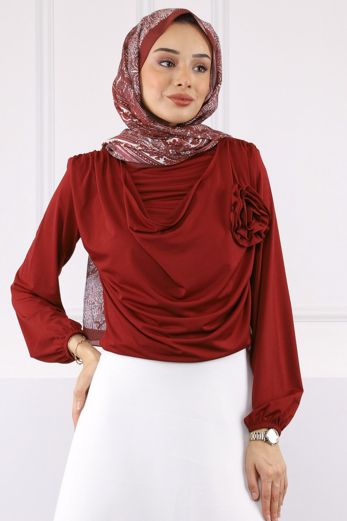 İmajButik Bordo Gül Aksesuarlı Sandy Bluz