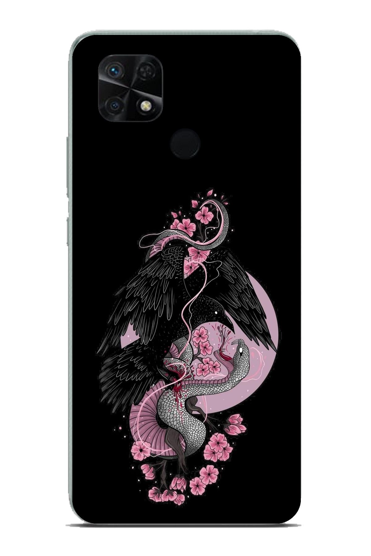 TechTree Redmi 10C - POCO C40 Uyumlu Pembe Siyah Yılan Şeffaf Silikon Kılıf