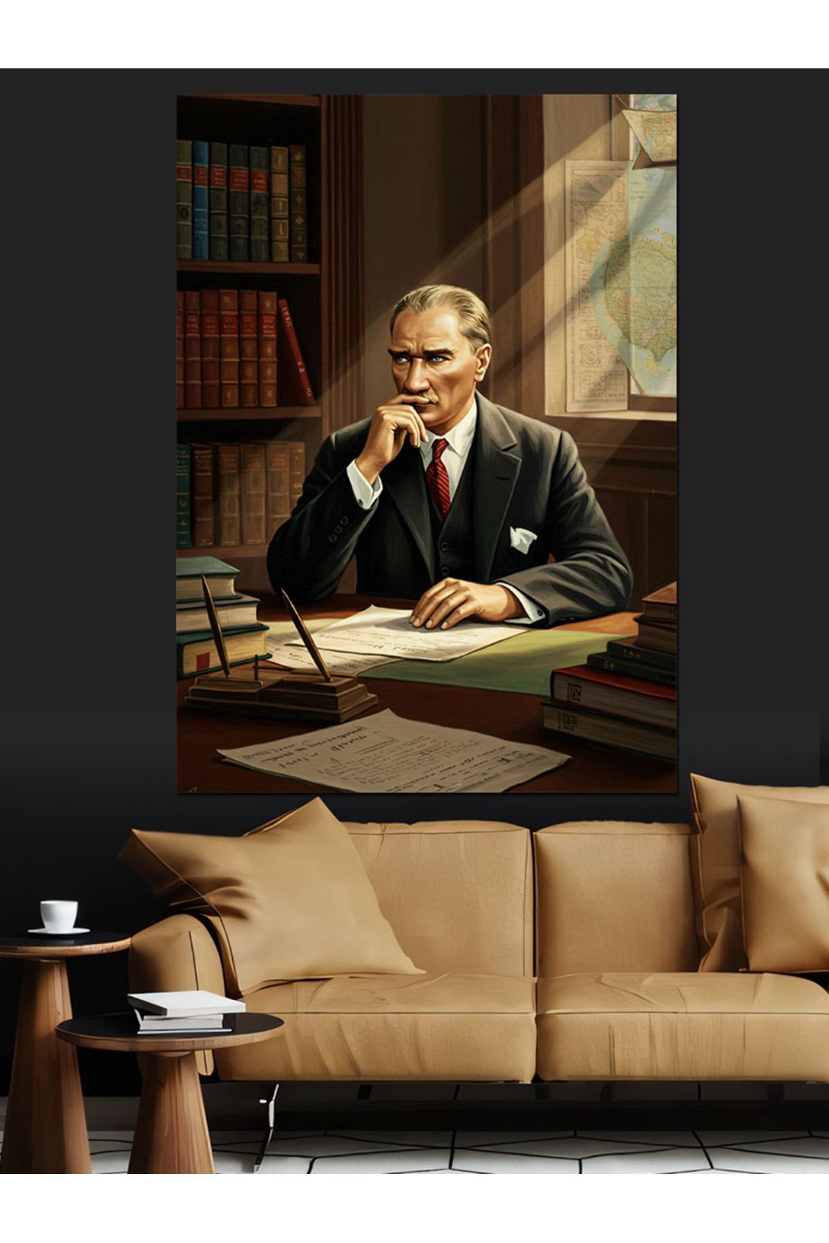 Tablomega Mustafa Kemal Atatürk Çalışma Odası Dekoratif Kanvas - Mdf Ahşap Tablo