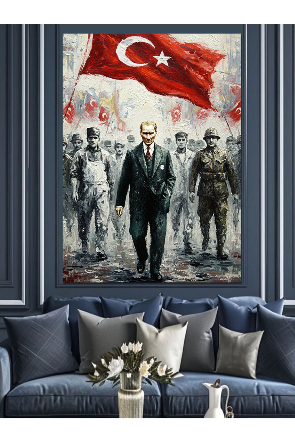 karizmart Mustafa Kemal Atatürk Ve Bayrak Dekoratif Kanvas - Mdf Ahşap Tablo