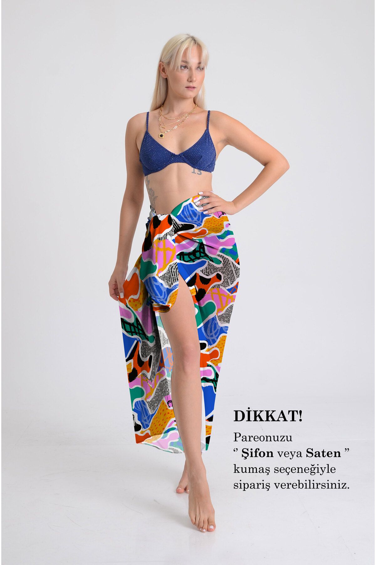 DESENİX Modern Sanat Desenli Pareo - 100x145 cm - İpeksi Şifon & Lüks Saten Kumaş Seçeneği - Plaj Elbisesi
