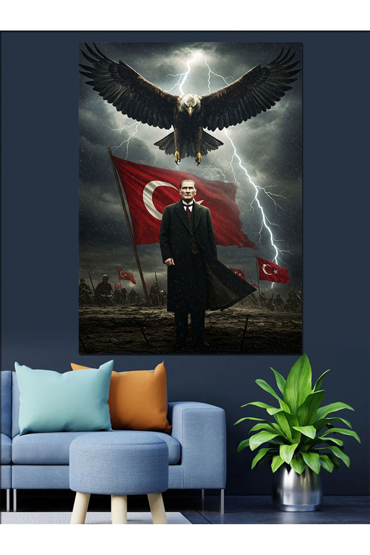 Tablomega Mustafa Kemal Atatürk Ve Kartal Dekoratif Kanvas - Mdf Ahşap Tablo