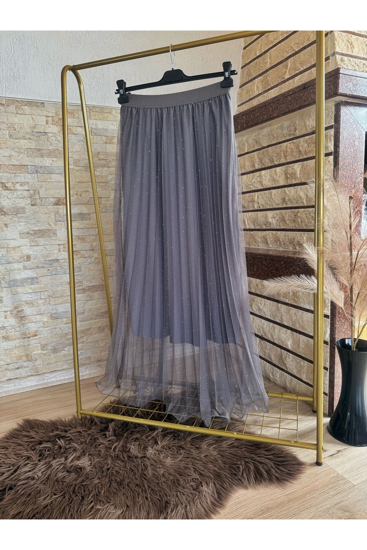 Nisa Luxury Boutique Beli Lastikli Tül Şık Taş Serpme Etek