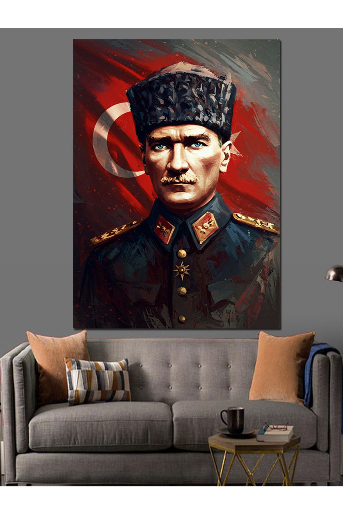 karizmart Mustafa Kemal Atatürk Ve Bayrak Dekoratif Kanvas - Mdf Ahşap Tablo