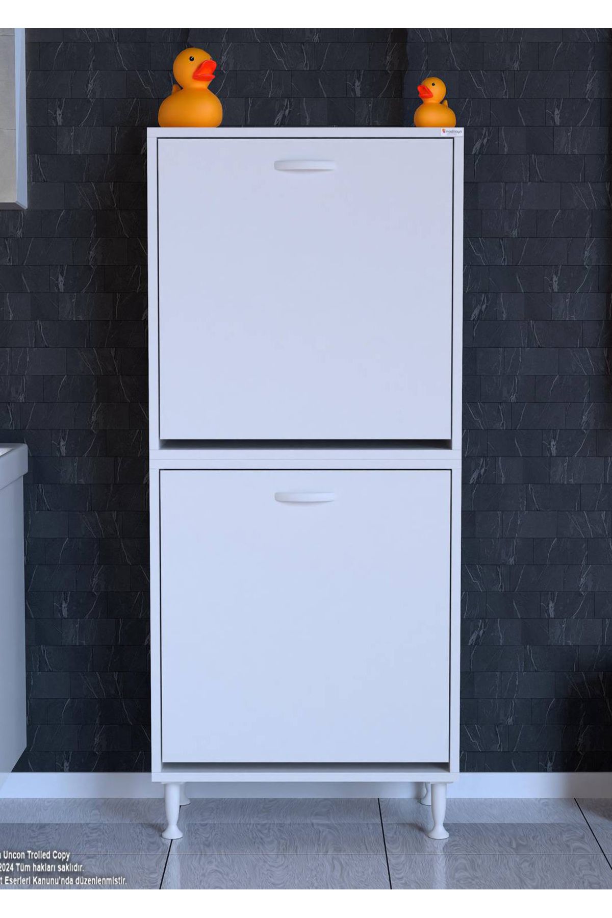 Modilayn 60x138x32,5 cm Gizli 2 Göz Minimalist Akıllı Sepetli Çok Amaçlı Dolap Mutfak Dolabı