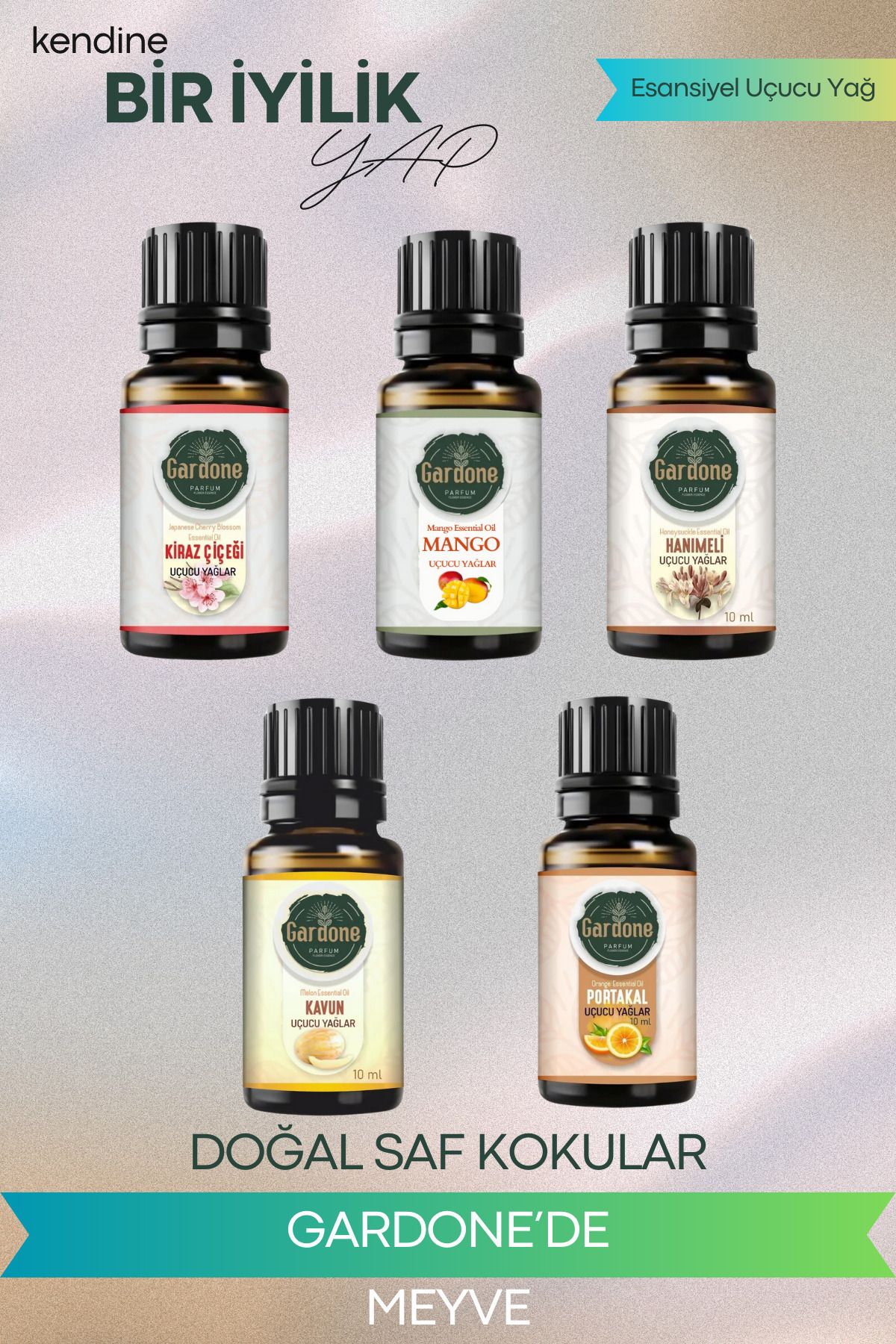 Gardone 5 Li Set Esansiyel Uçucu Yağ Portakal Japon Kiraz Kavun Mango Hanımeli