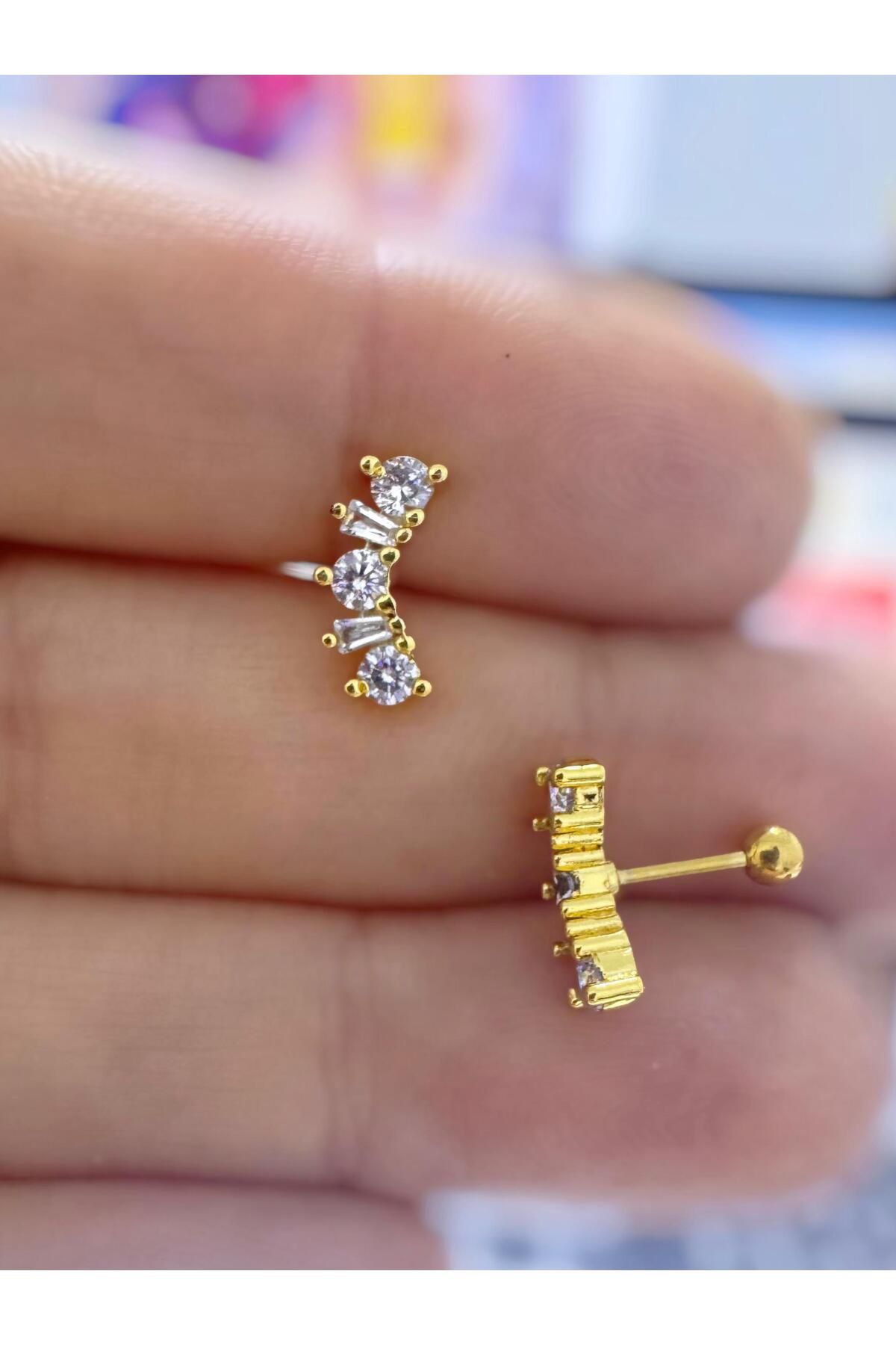 Arescollection 1 ADET ZİRKON TAŞLI helix tragus conch uyumlu piercing