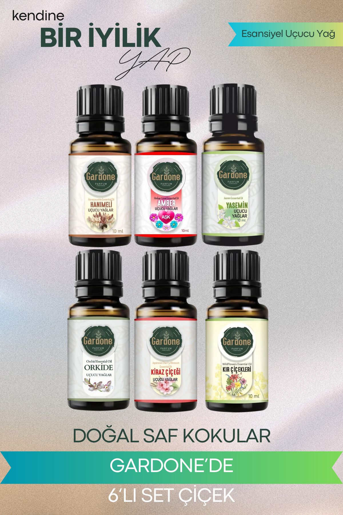 Gardone 6lı Çiçek Set Yağ Buhurdanlık Yağı Doğal Yağlar Oda Kokusu Difüzör Yağ 10ml
