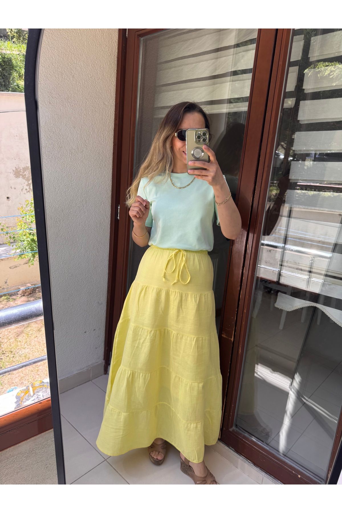 Marka Butikmayamoda Limon Sarisi Kat Kat Müslin Kumas Etek
