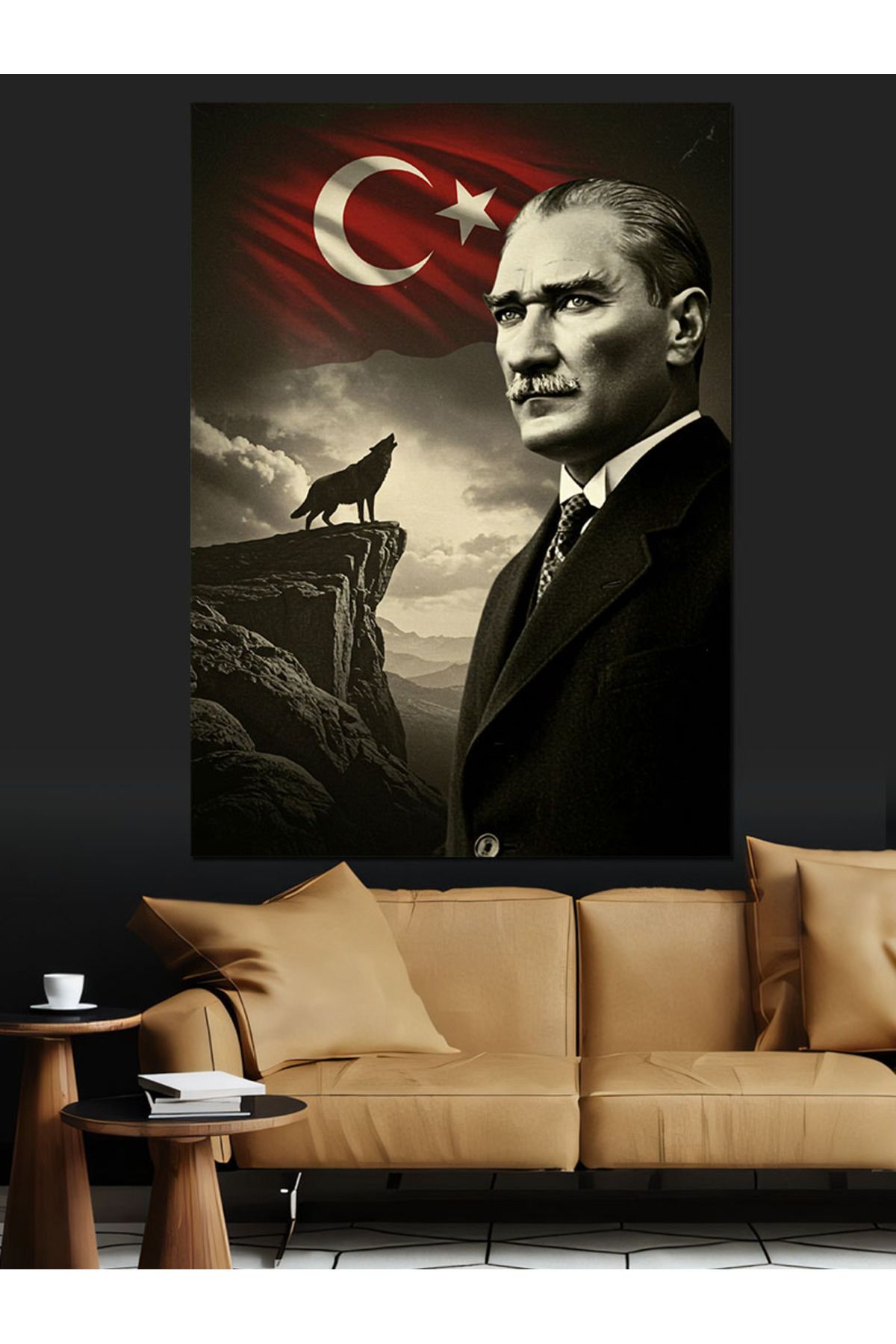 karizmart Mustafa Kemal Atatürk Ve Bayrak Dekoratif Kanvas - Mdf Ahşap Tablo