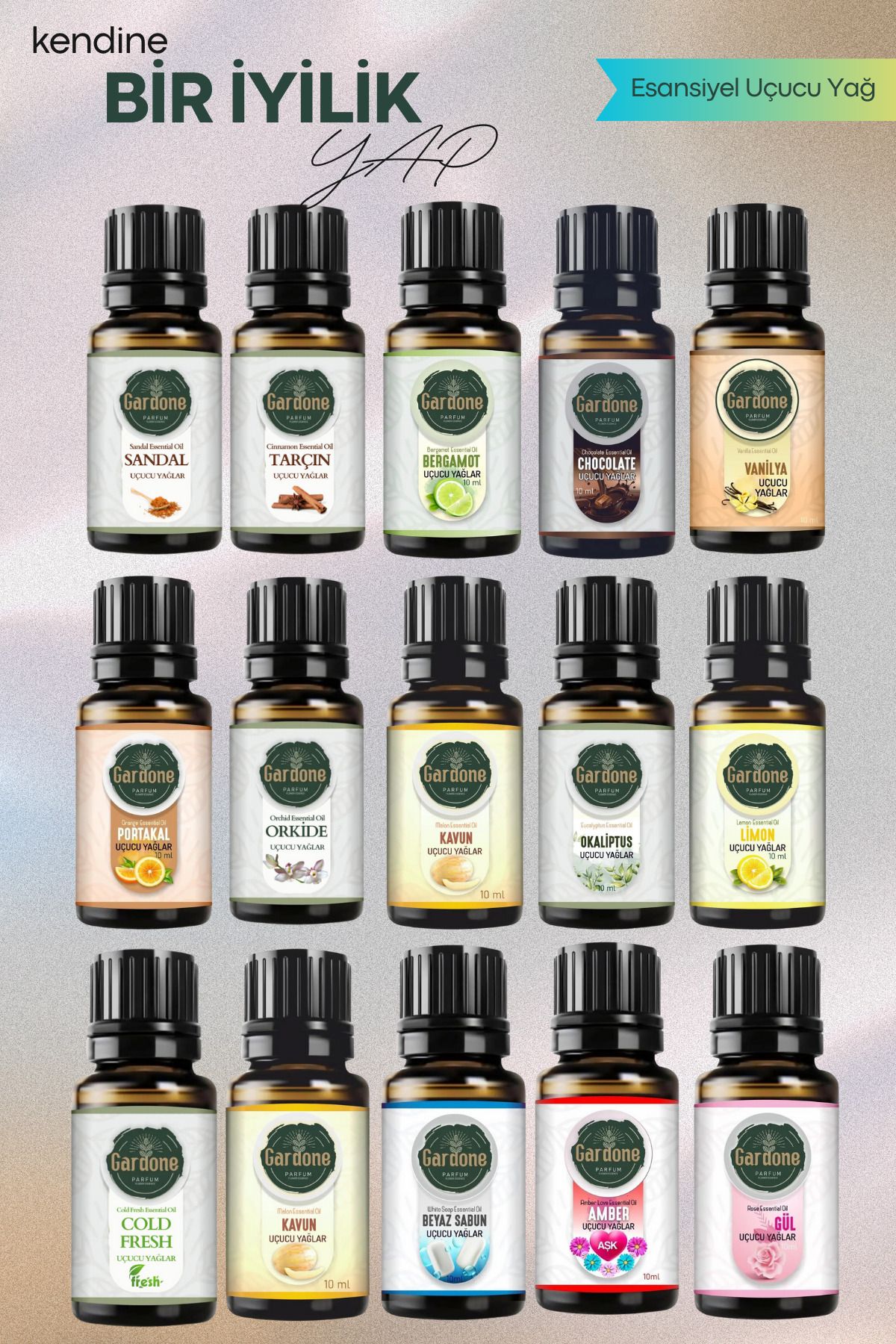 Gardone 15*10 ml Set Esansiyel Uçucu Yağ Buhurdanlık Yağı Hava Nemlendir Aroma Difizörü Kokusu Esans