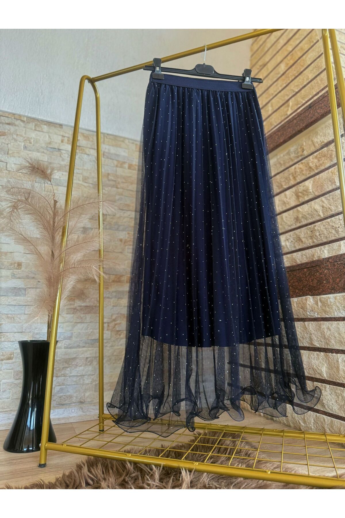 Nisa Luxury Boutique Beli Lastikli Tül Şık Taş Serpme Etek
