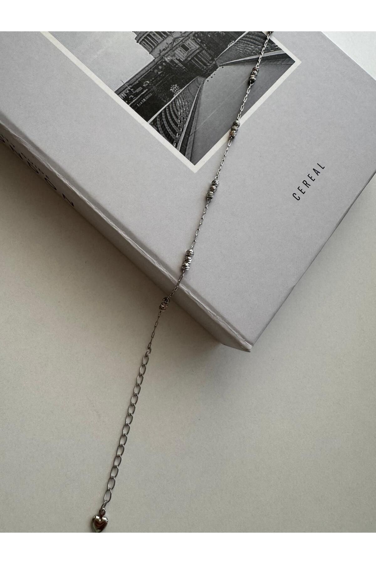 MODA Gümüş Rengi Küçük Boncuk Detaylı Halhal 28 cm