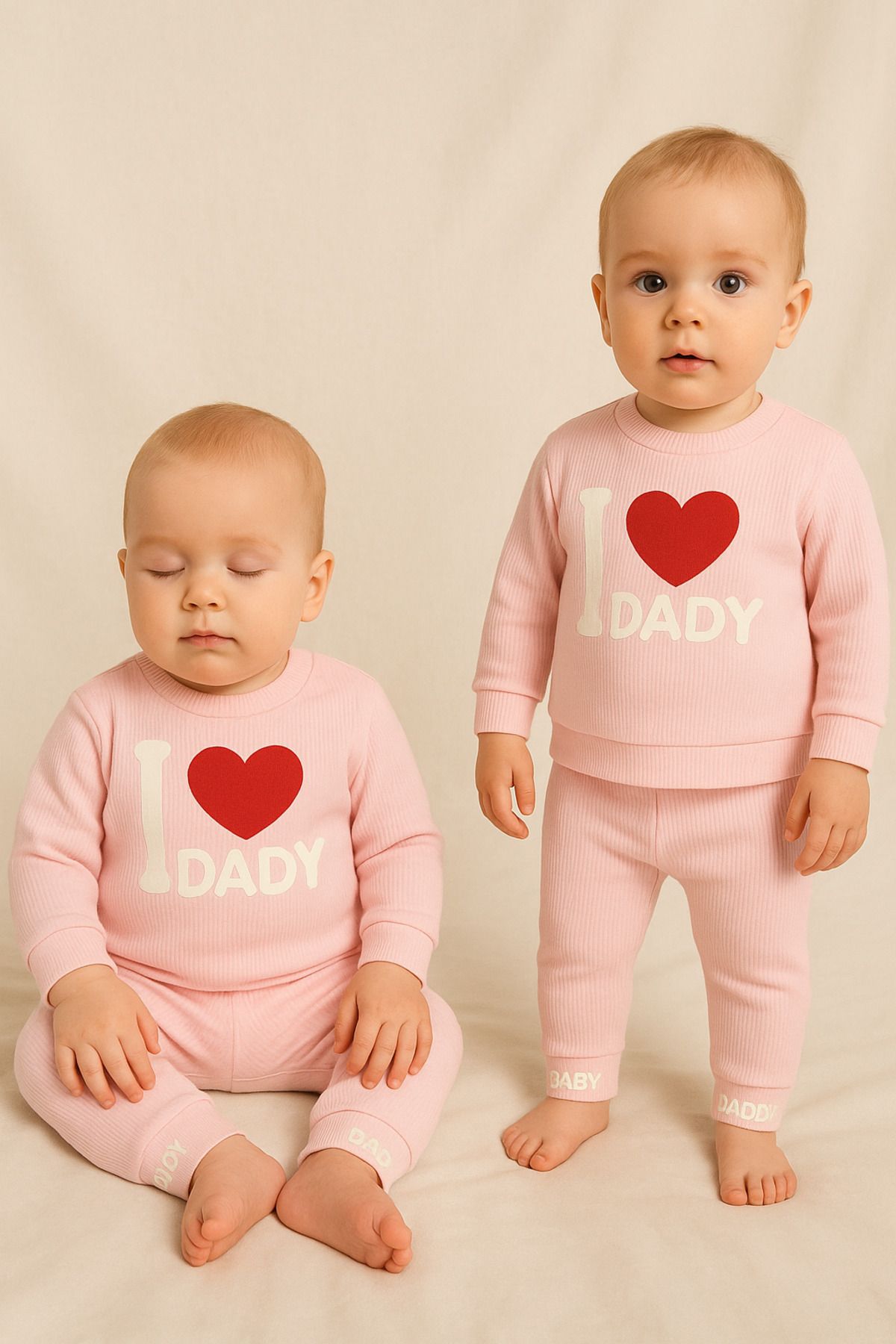GELTUKENİYOR Unisex Bebek Takımı I ❤️ DADY Yazılı 2'li Ribana Takım - 6/9/12/18 Ay