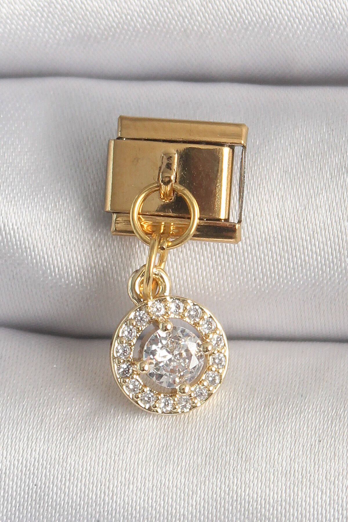 Clariss 316L Çelik Gold Renk Sallantı Daire Zirkon Taşlı Nomination Charm