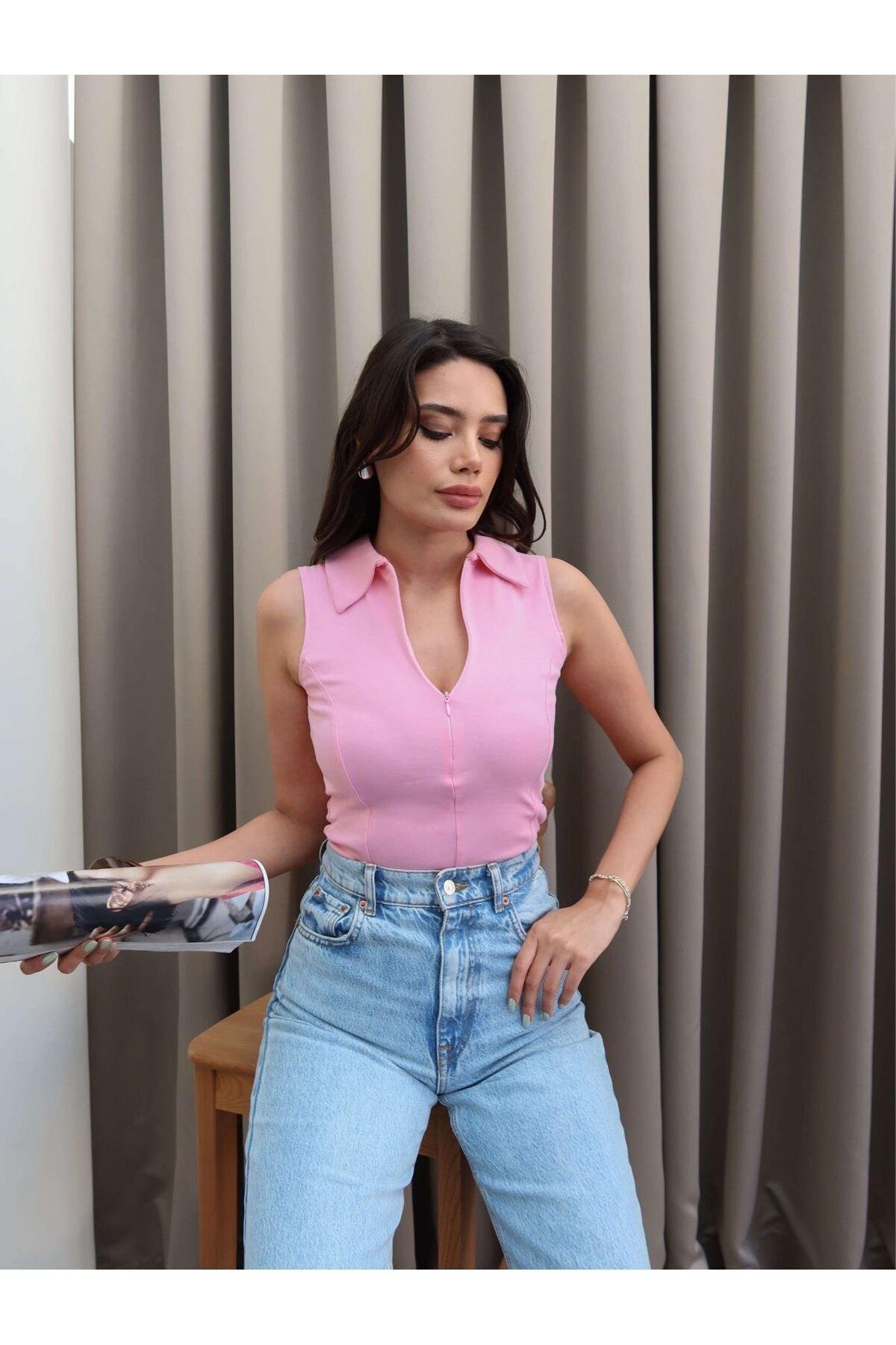 Hotfashion Fermuarlı Sıfır Kol Body