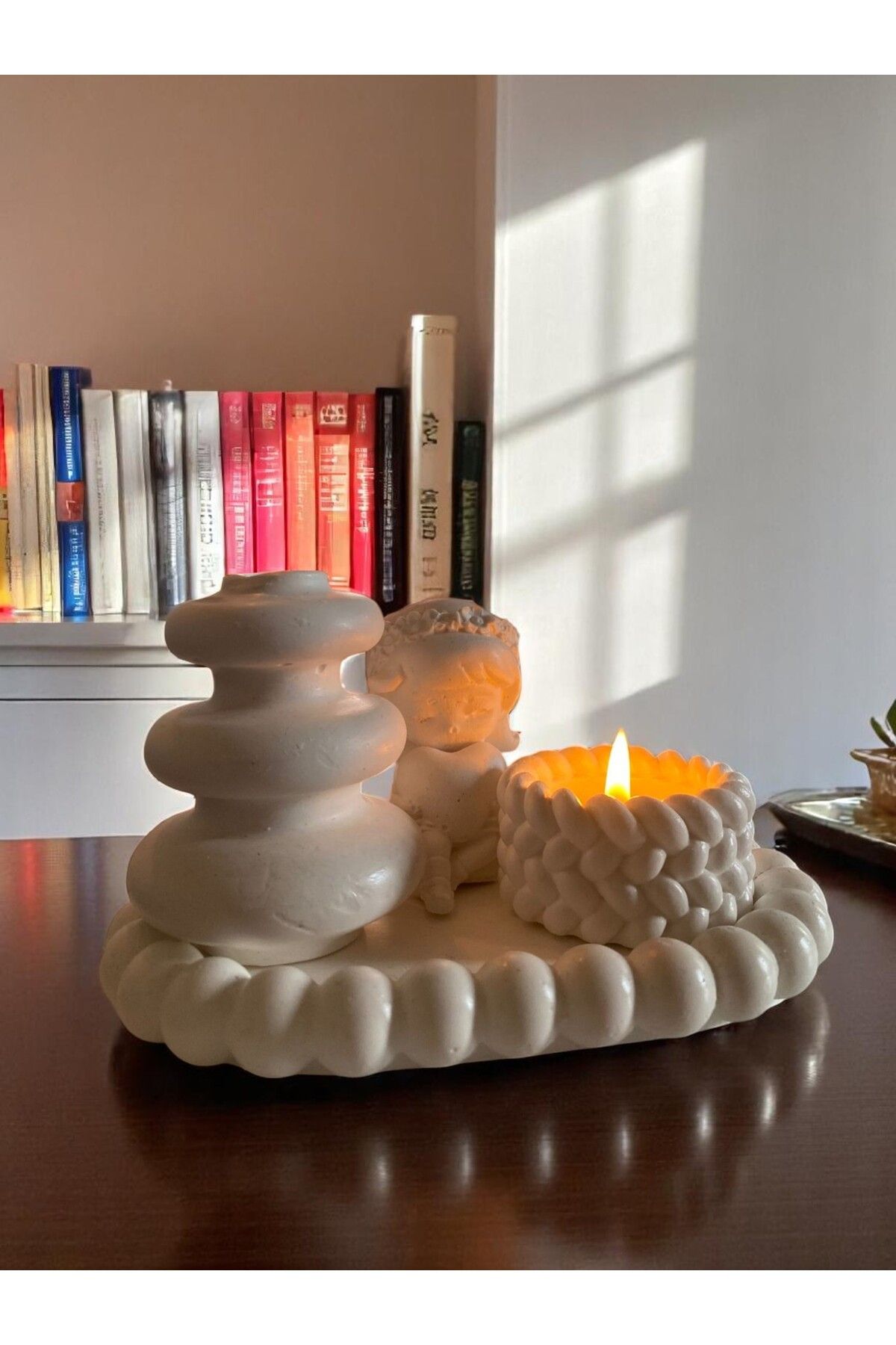 MD HOME ART Bohem Vazo kalpli kız 3d örgü ipek mumluk boncuklu tepsi set Dekor mumluk set