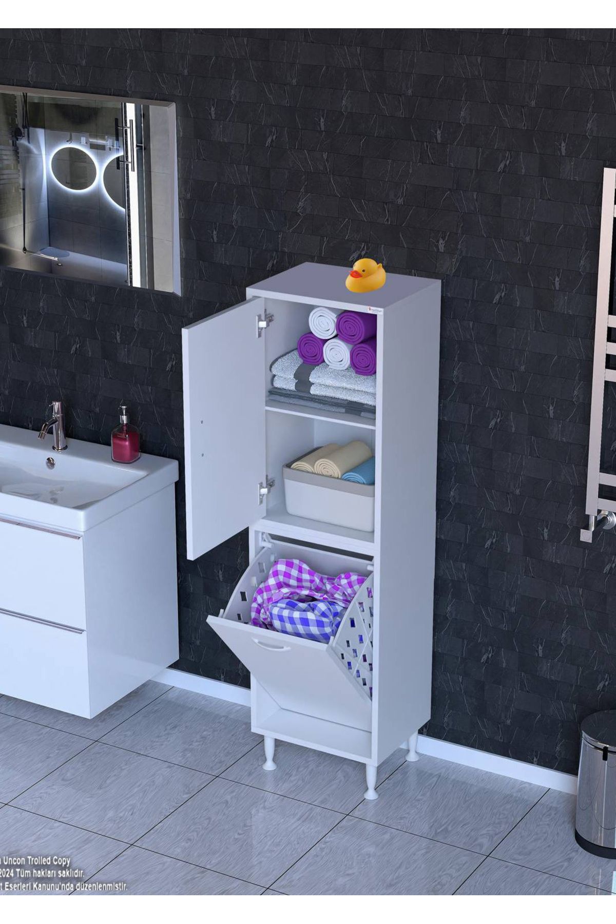 Modilayn 45 x 138 x 32,5 cm' lik Kapak İçi Çift Raflı, Tek Göz Akıllı Sepetli Çok Amaçlı Mutfak Dolabı