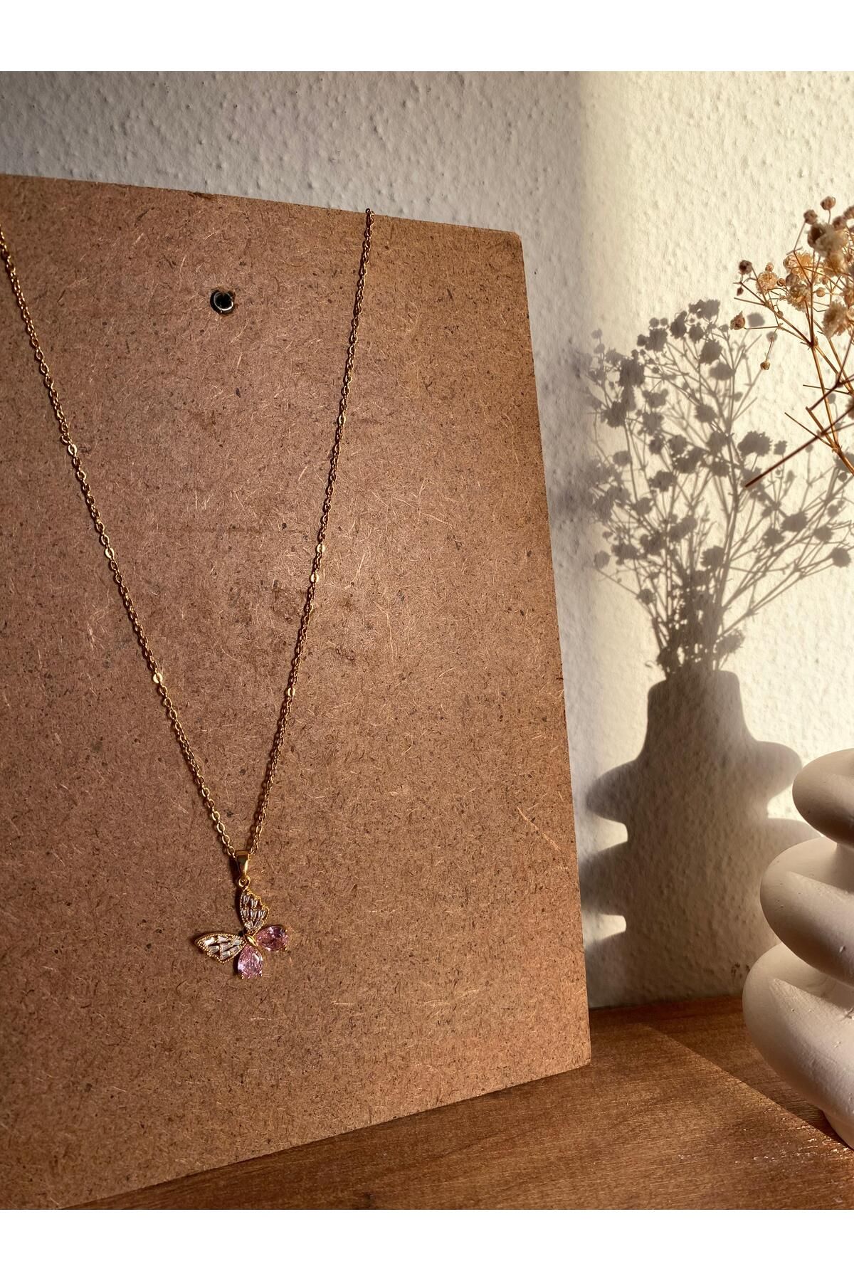 Bellamy Jewelry Taşlı Kelebek Kolye - Gold