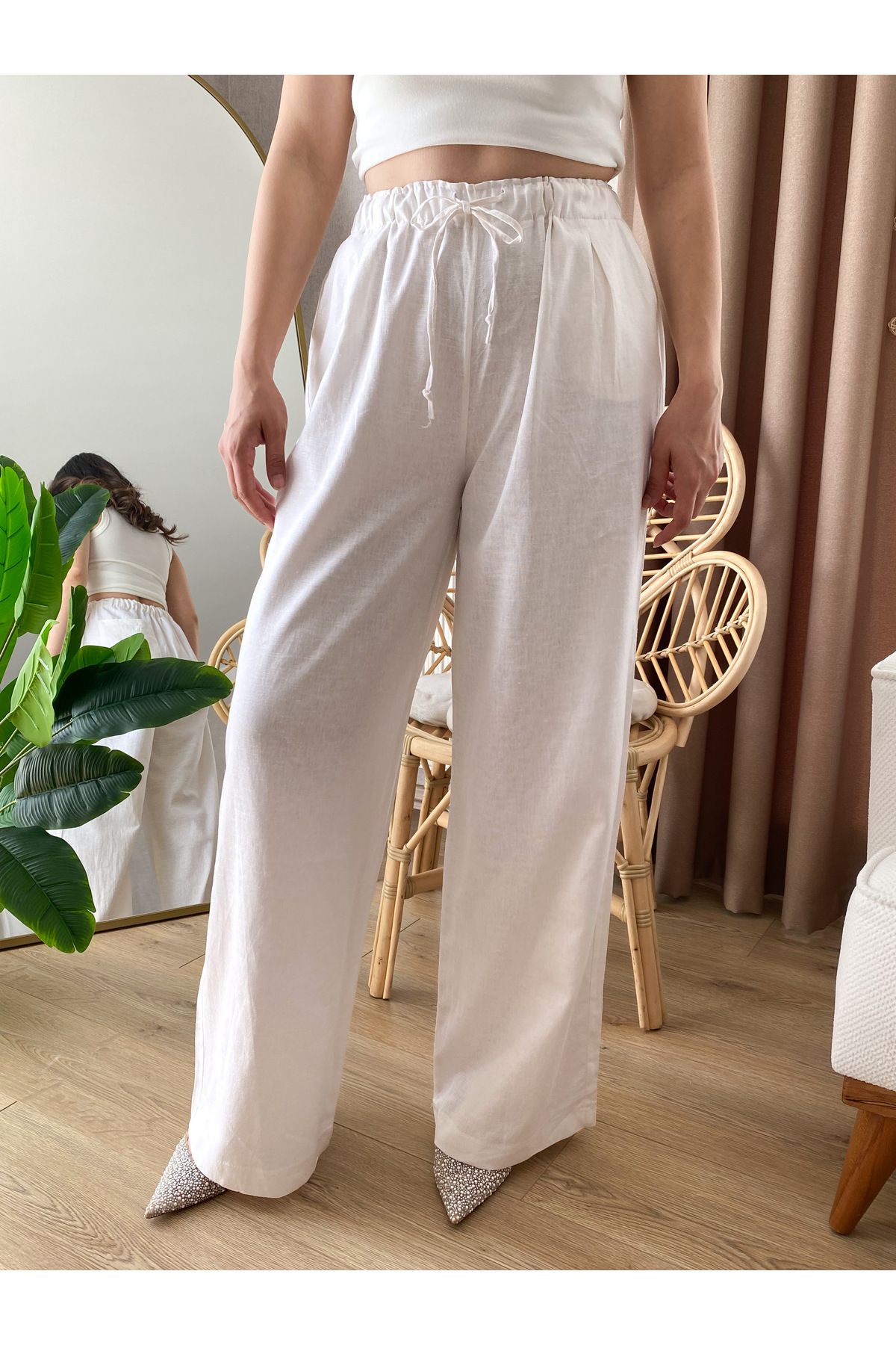 biumi butik Kadın pileli keten pantolon