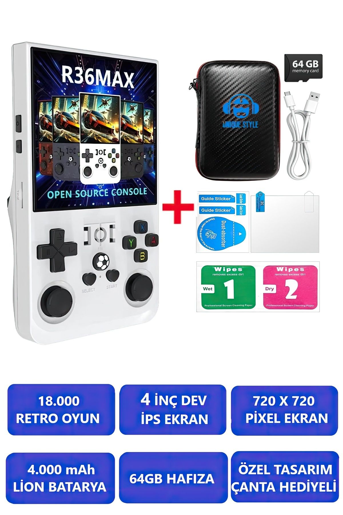 ROXİVA R36S MAX / 4" İPS EKRAN / 64 GB-18.000 OYUN/4.000mAh / 720X720P/+ÇANTA RETRO OYUN