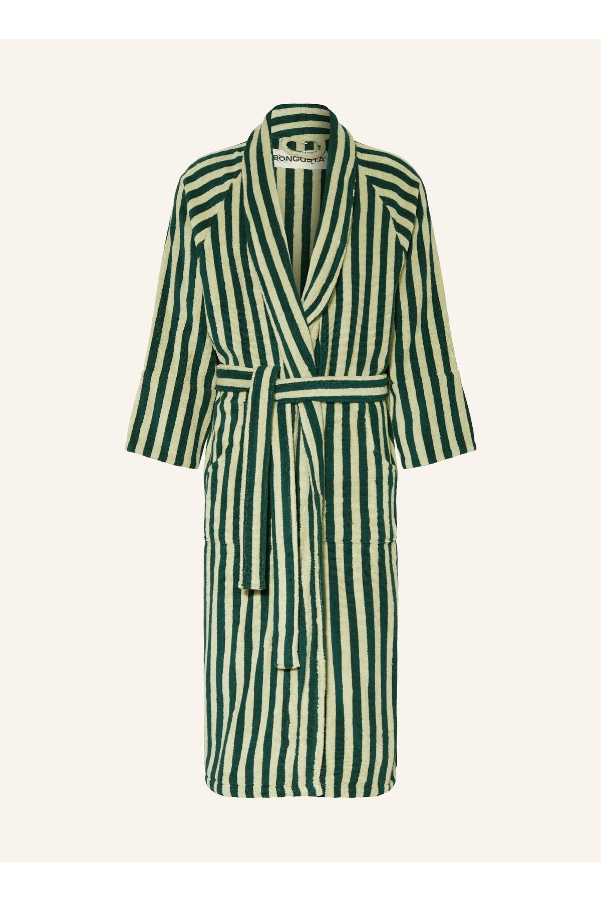 BONGUSTA Unisex Bornoz, %100 Pamuk, Çizgili Desen, Havlu Kumaş, Şal Yaka