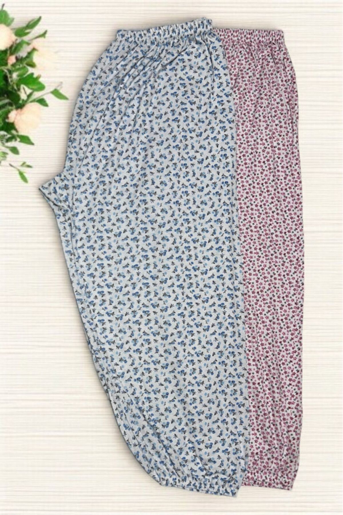 Pi Giyim 2 Adet Kadın Desenli Uzun Lastikli Pijama Altı Yazlık