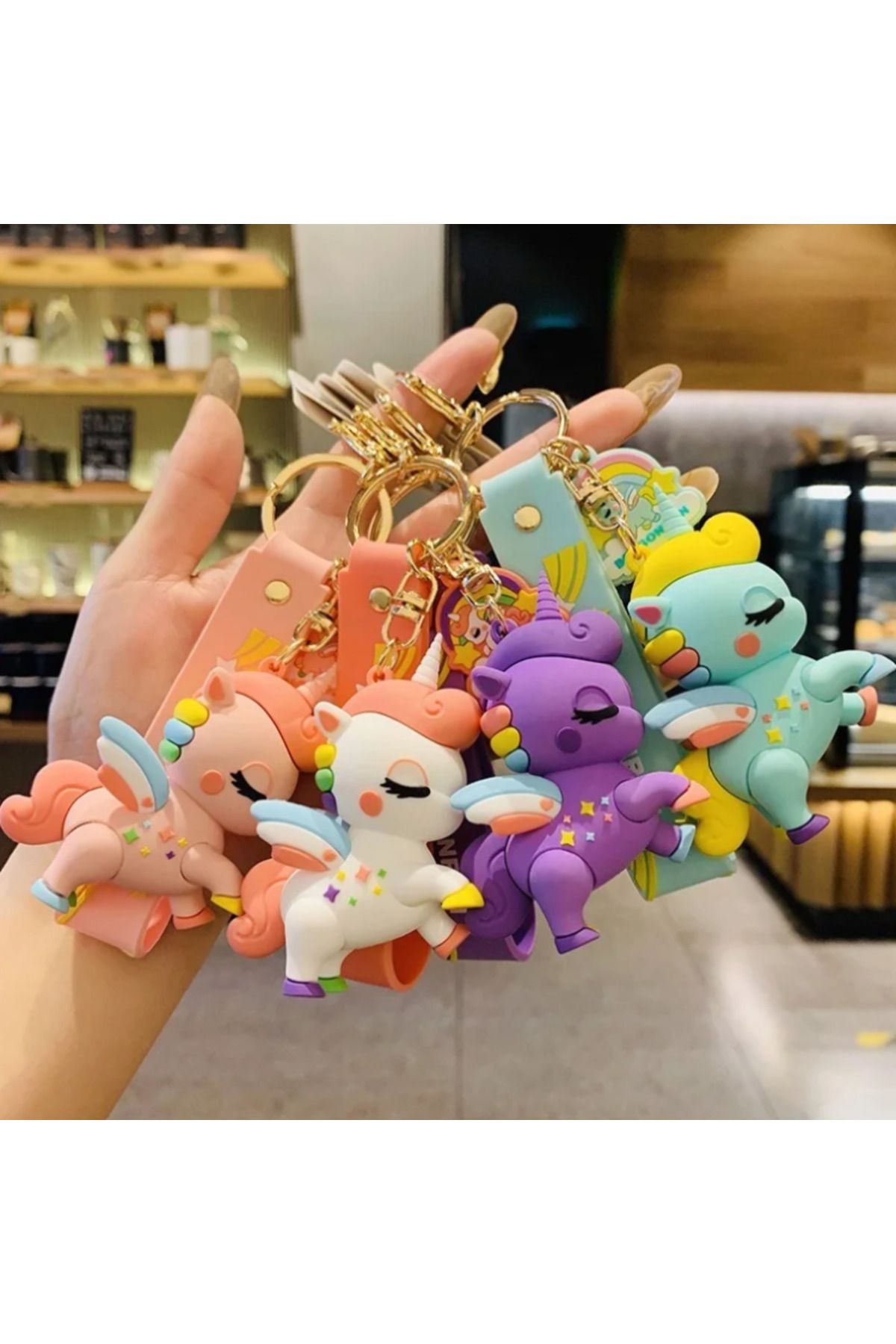 Bizde Ne Yok ki Unicorn Figürlü 3d Silikon Lüks Büyük Boy Anahtarlık Ve Çanta Süsü 4 Adet