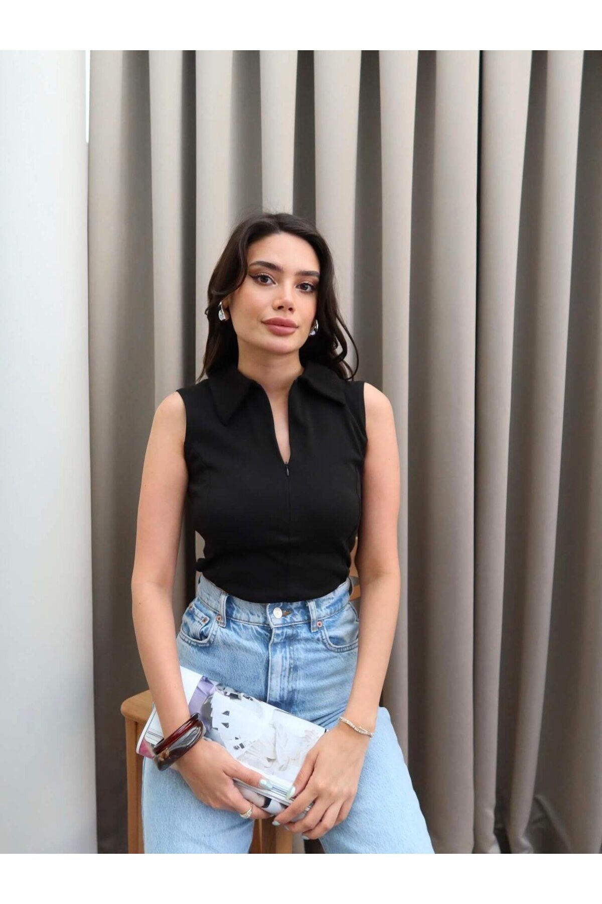 Hotfashion Fermuarlı Sıfır Kol Body