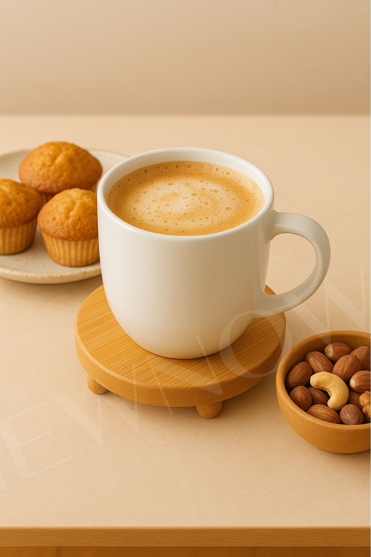 NEWNOW Bambu Misket Ayaklı Yuvarlak Mini Altlık Bardak Yağdanlık Altlığı